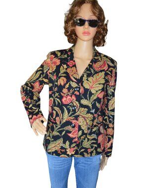 Anthracite Vintage Garden Floral Print Blazer Jacket Women 8 Boho Coquette Caree
